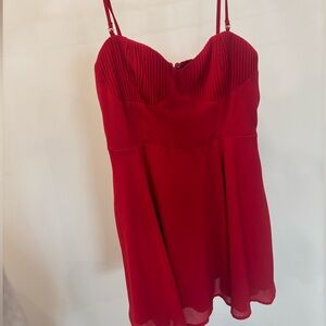 Lulu's Red Strapless Pleated Bust Evening Dress